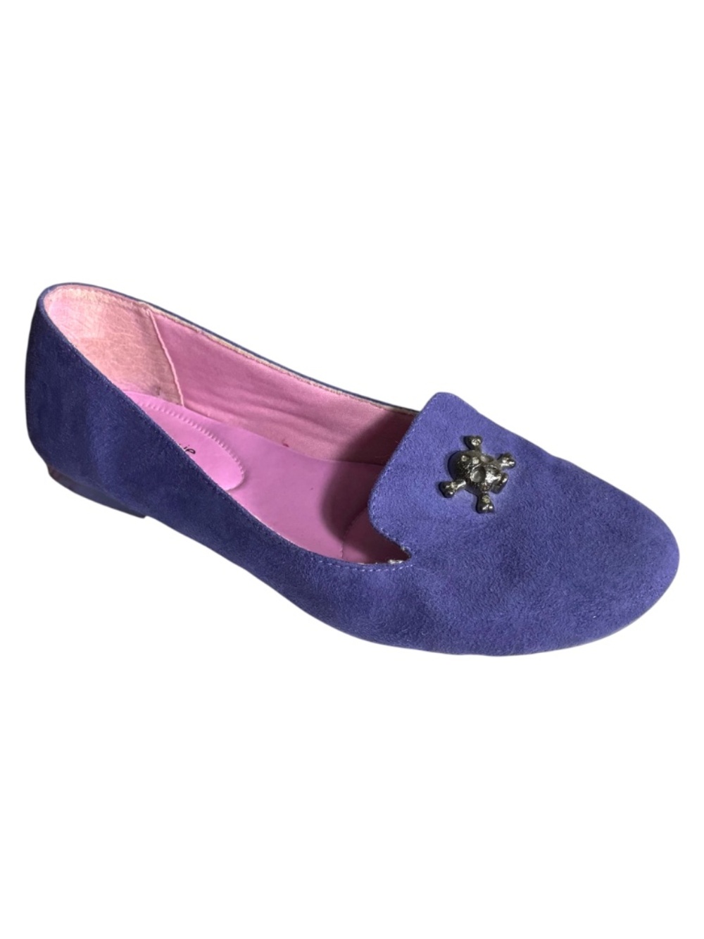 Skull Loafer Flats 6 Suede Leather Purple Round Toe Slip-On Ballet Shoes
